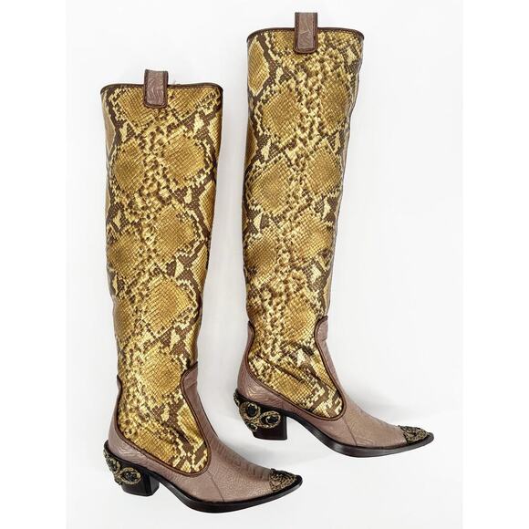 NWB Giuseppe Zanotti y2k Metallic Snakeskin Over The Knee Cowgirl Boot size 6 - Picture 4 of 13